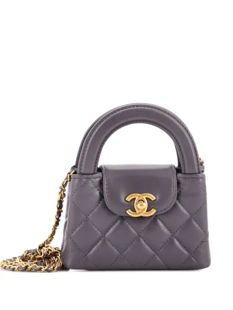 CHANEL Pre-Owned Kelly Top Handle Shopping Bag Quilted Shiny Aged Calfskin Nano crossbody bag Grey Y2ZS0L6V7I8E1DO3