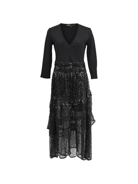 Maje sequined tiered midi dress Black NAPPUHKCL594784W