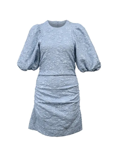 GANNI cloqué puff-sleeve mini dress Blue NAPPUHKCL426066W