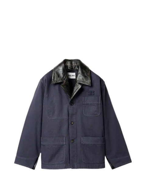 Miu Miu leather-collar logo-embroidered jacket Blue MH2053SOOO19R2