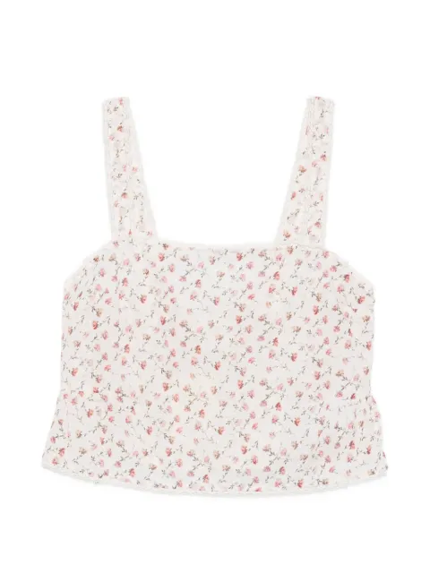 Posse Charlotte floral-print lace-trim cotton tank top Neutrals PS2004WFLR
