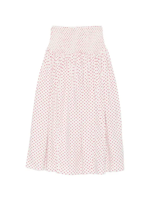DAMSON MADDER Layla polka-dot smocked midi skirt White AW25DM2287