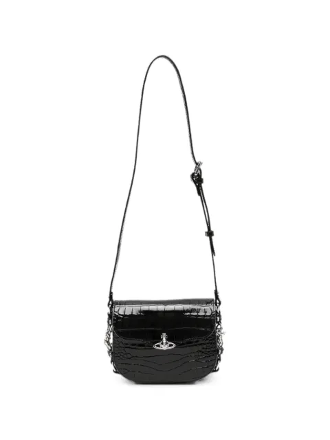 Vivienne Westwood Hunter Flap croc-embossed mini crossbody bag Black 48030025WL0098