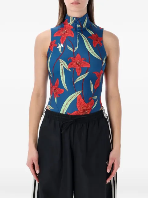 adidas floral zip bodysuit Blue KD4636
