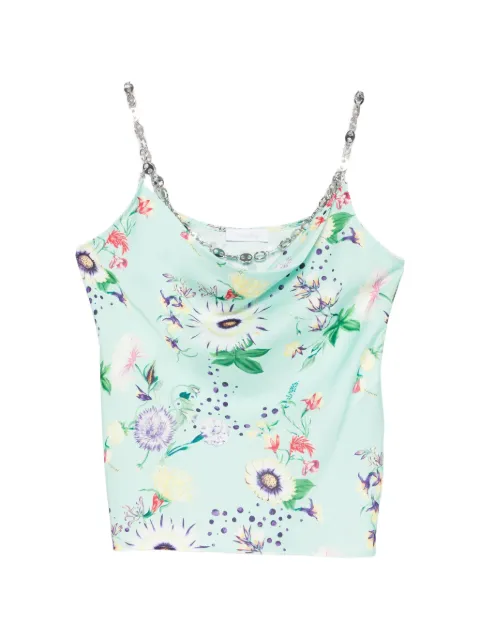 Rabanne chain-detail cowl-neck floral-print top Green 26PCTO026PO0337