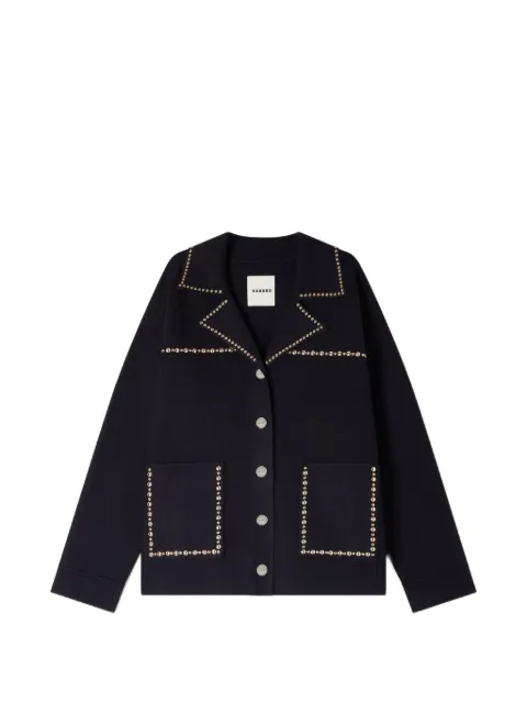 SANDRO studded blazer collar cardigan Blue SFPCA01375