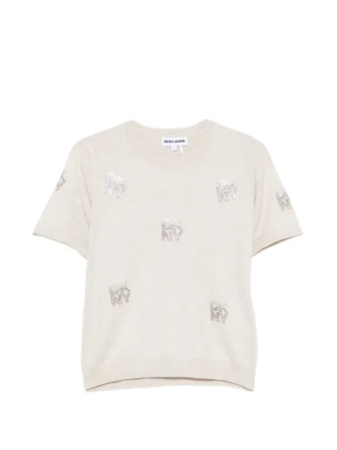 DKNY logo-embellished short-sleeve sweater Neutrals DJ6R0242