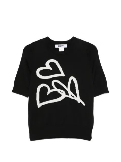 DKNY heart-intarsia short-sleeve top Black P6ASCB97