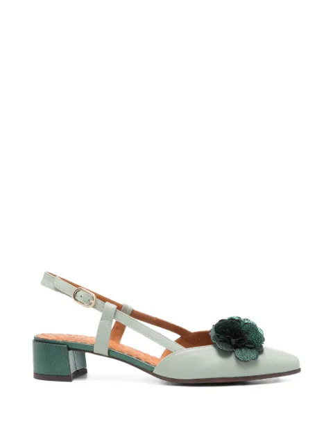 Chie Mihara Hezel flower leather heeled pumps Green HEZEL