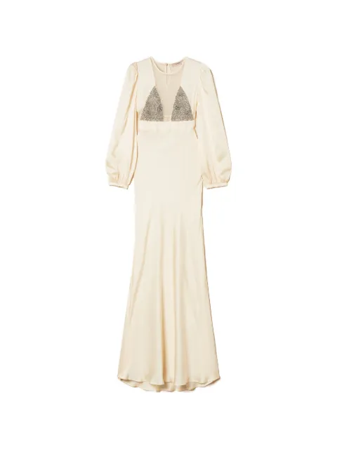 TWINSET balloon-sleeve mesh-panel dress Neutrals 252TT2131