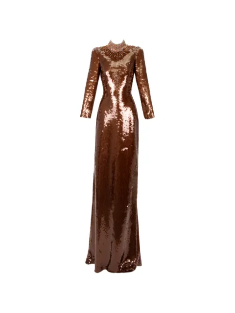 Gemy Maalouf sequins fitted maxi dress Brown GMW247107LD