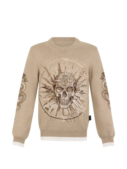 Philipp Plein skull-print crew-neck sweater Neutrals SAFCMKO1559PTE178N