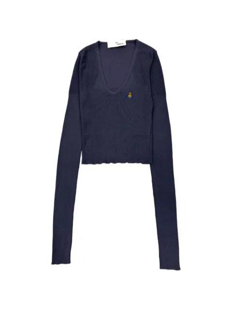 Vivienne Westwood logo embroidery V-neck sweater Blue 1803004WY003F