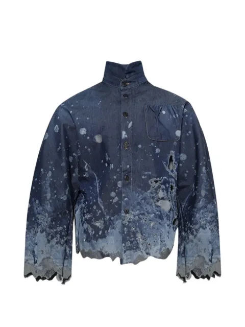 RRR123 splatter-effect long-sleeve shirt Blue MTBXSI58