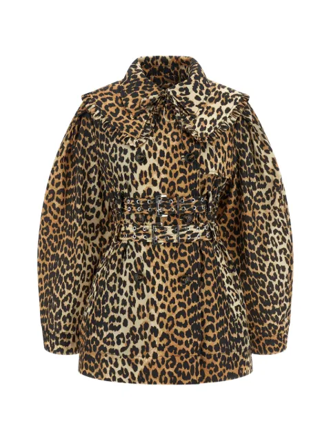 GANNI ruffle leopard trench coat Brown A1010074