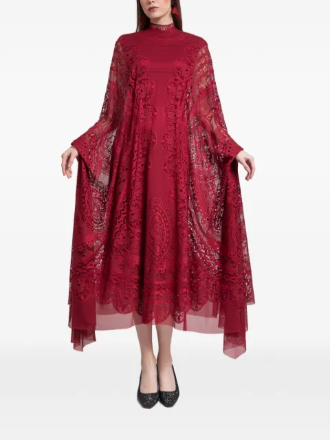 Gemy Maalouf high-neckline lace midi kaftan Red GMW247087MD