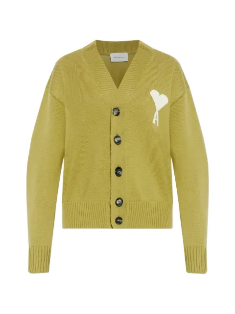 AMI Paris logo-detail wool cardigan Green UKC380KN0156