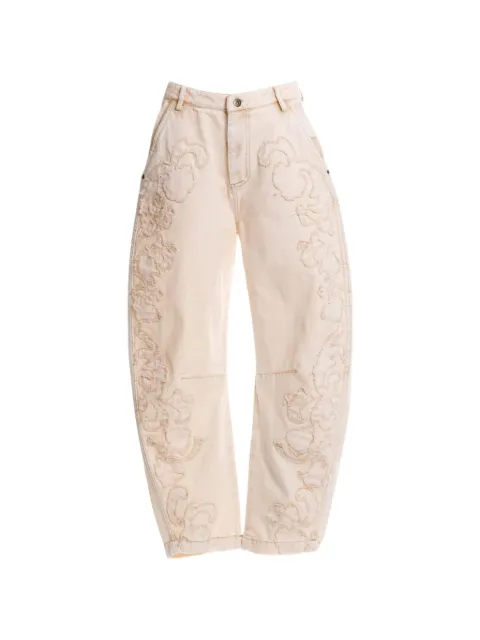 Agua By Agua Bendita Fallon distressed floral-embroidery jeans Neutrals AF20011261