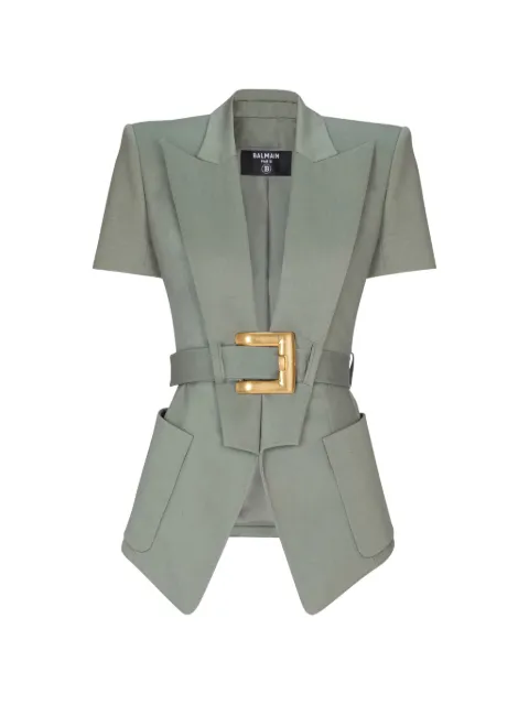Balmain Anthem belted gabardine jacket Green GF0SB225CG65
