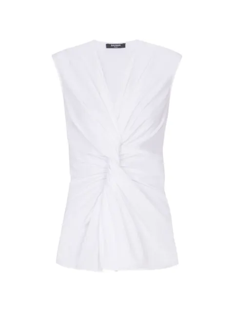 Balmain draped sleeveless cotton poplin shirt White GF0IE005CB09