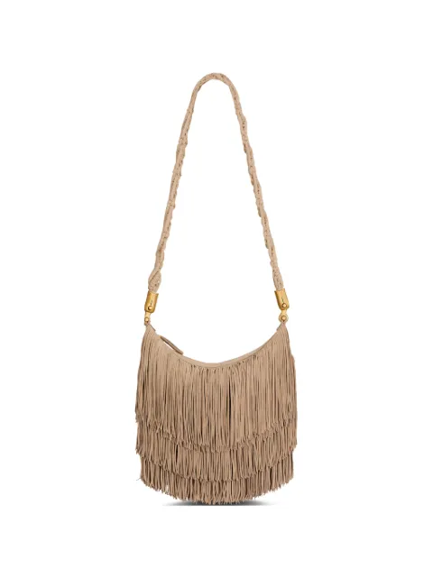 Balmain Ebene fringed calfskin shoulder bag Neutrals GN0BT060LSFM