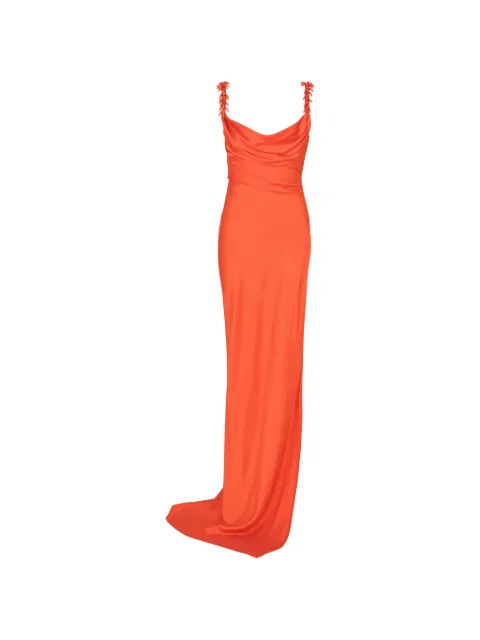 Balmain embroidered straps fluid maxi dress Orange GF0RN385PD50