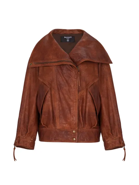 Balmain zip lambskin bomber jacket Brown GF0TD230LE37