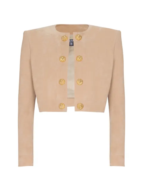 Balmain button cropped leather jacket Neutrals GF0SD236LB12