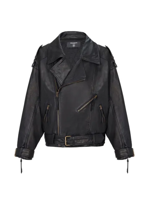 Balmain lambskin leather biker jacket Black GH0TD595LE37