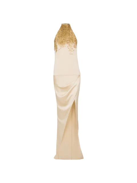 Balmain halterneck embroidered silk maxi dress Neutrals GF0RPB30PD46