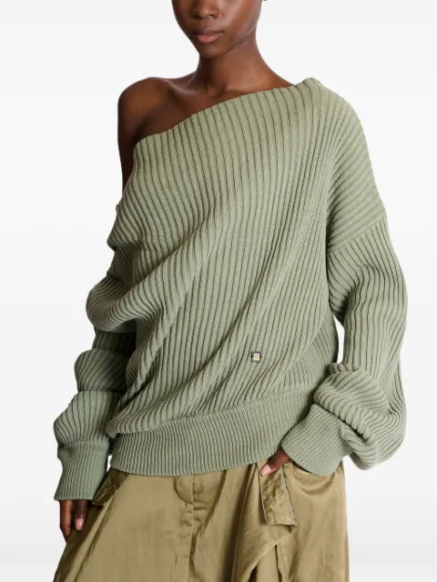 Balmain asymmetric-neck ribbed-knit sweater Green GF0KK065KJ727EU