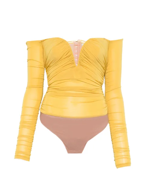 Elisabetta Franchi lightweight crêpe jersey bodysuit with draping Yellow BO01561E2