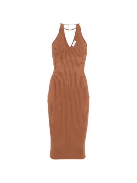 Elisabetta Franchi dress in openwork knit fabric with jewel detail Brown AM16S61E2