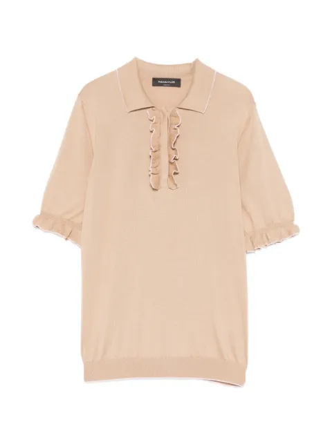 Fabiana Filippi ruffled knit polo top Neutrals AD276F458M100
