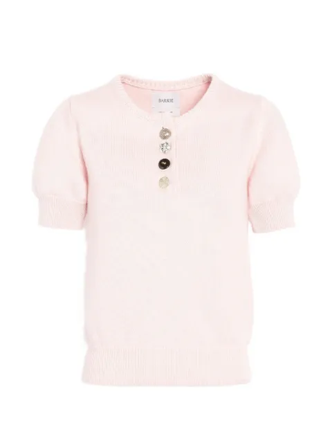 Barrie Cotton and cashmere top with jewelled buttons Pink C319352