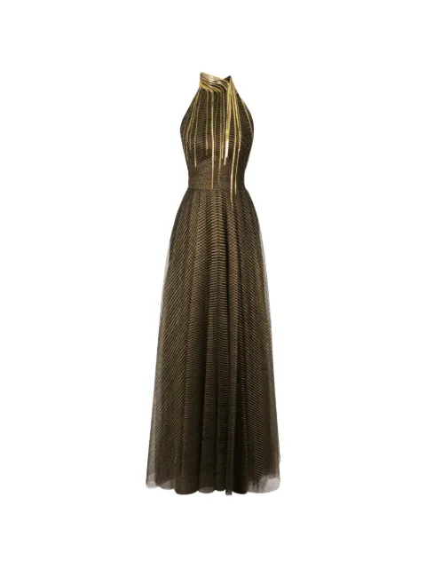 Gemy Maalouf metallic fringes tulle maxi dress Black GMW247134LD