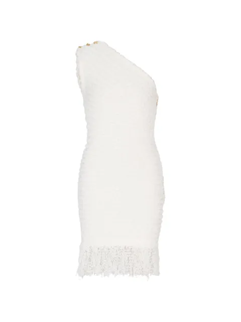 Balmain dotted tweed one-shoulder dress White GF0R5182KJ89