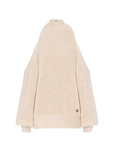 Balmain cotton knit open-shoulder jumper Neutrals GF0KE055KJ69