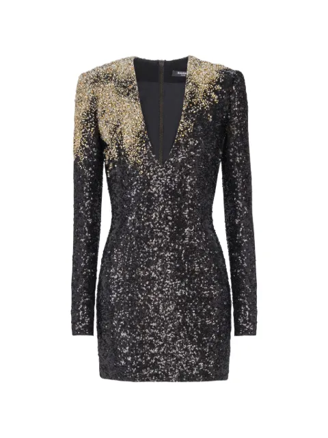 Balmain open neck embroidered dress Black GF0R8935PD46