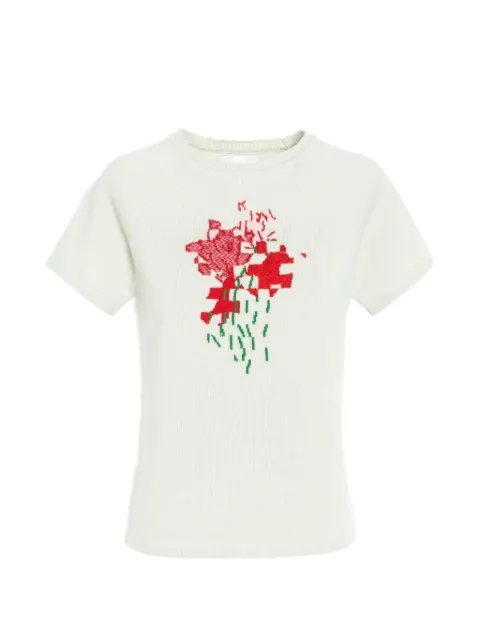 Barrie cashmere floral motif top Green C327357