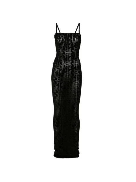 Balmain monogram-pattern maxi dress Black GF1RN325JL77