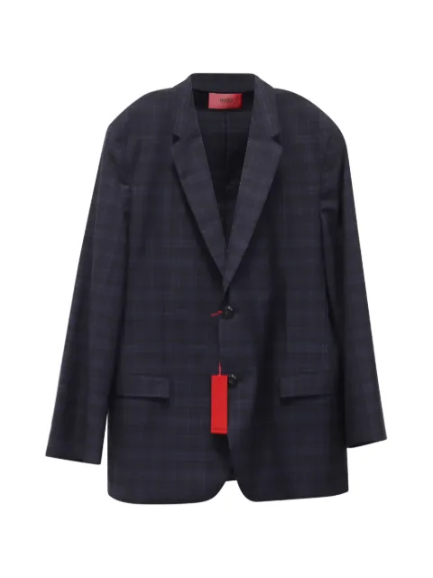 BOSS plaid-pattern single-breasted blazer Blue GILTPUUSCL666446M