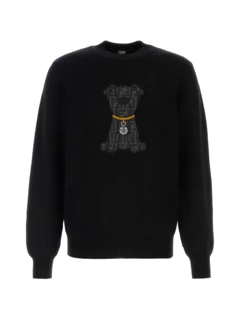 FENDI dog-motif wool sweater Black FZX091AW08