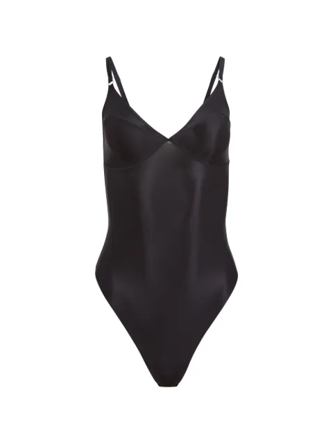 Fleur Du Mal Le Stretch Gloss Wireless Bodysuit V-neck bodysuit Black BS05110100
