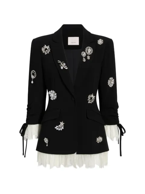 Cinq A Sept crystal brooch lace trim blazer Black ZJ393D1319ZBIV