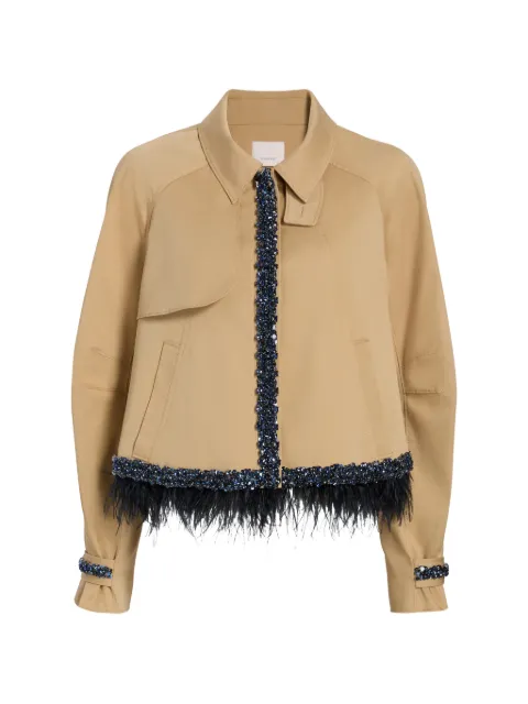 Cinq A Sept Carmila beaded feather-trim jacket Neutrals ZJ97010787Z