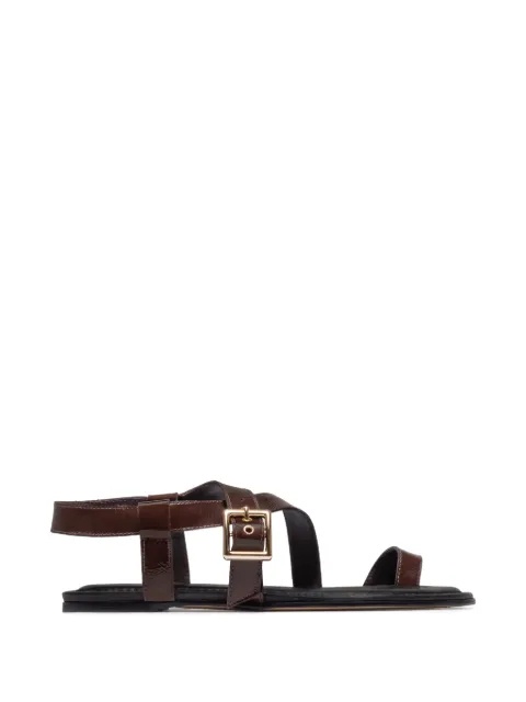 Bernardo Hartshorn toe-ring buckle flat sandals Brown HARTSHORN