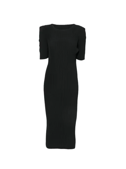 Issey Miyake box-shoulder pleats midi dress Black IM66FH617