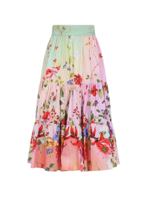 Roberto Cavalli floral-print tiered skirt Pink WQT3033AR32