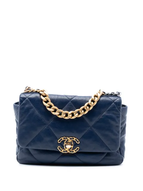 CHANEL Pre-Owned 2019 Medium Lambskin 19 Flap satchel Blue 4FXIU1W5W20QM5HF